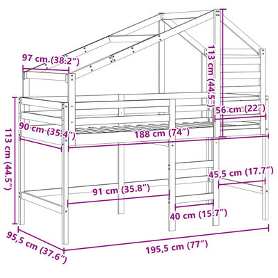 vidaXL Lit superposé avec échelle et toit sans matelas blanc 90x190 cm