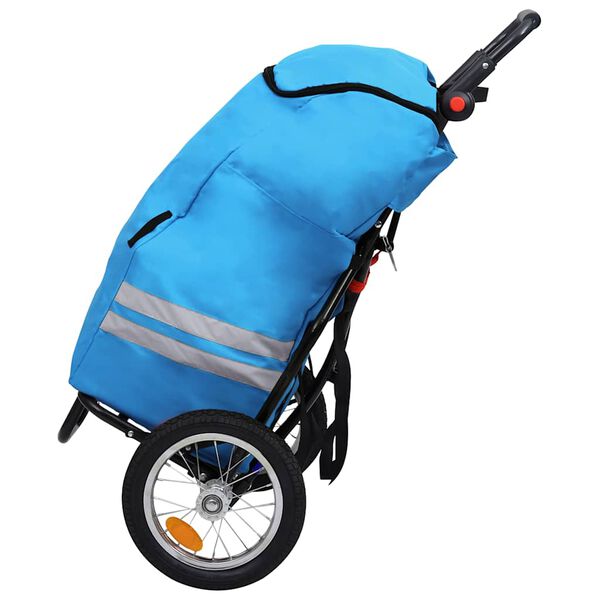 vidaXL Remorque de v&eacute;lo pliable avec sac d'&eacute;picerie bleu et noir