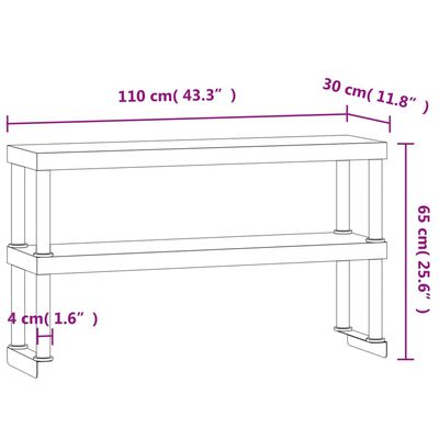 vidaXL Étagère de table de travail à 2 niveaux 110x30x65 cm inox