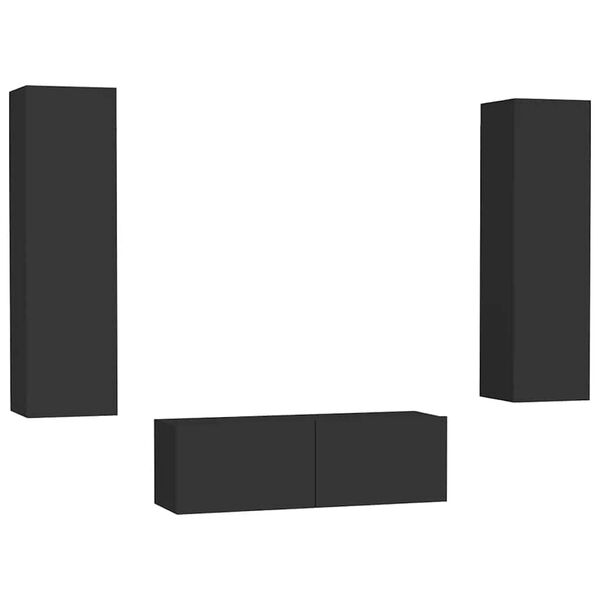vidaXL Ensemble de meubles TV 3 pcs Noir Bois d'ing&eacute;nierie