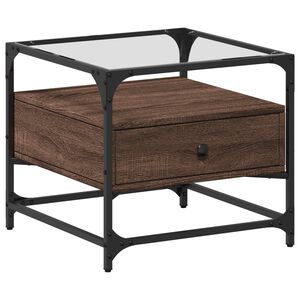 vidaXL Table basse et dessus en verre ch&ecirc;ne marron 50x50x45 cm acier
