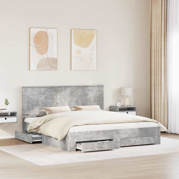 vidaXL Cadre de lit Gris b&eacute;ton 180 x 200 cm Bois d'ing&eacute;nierie