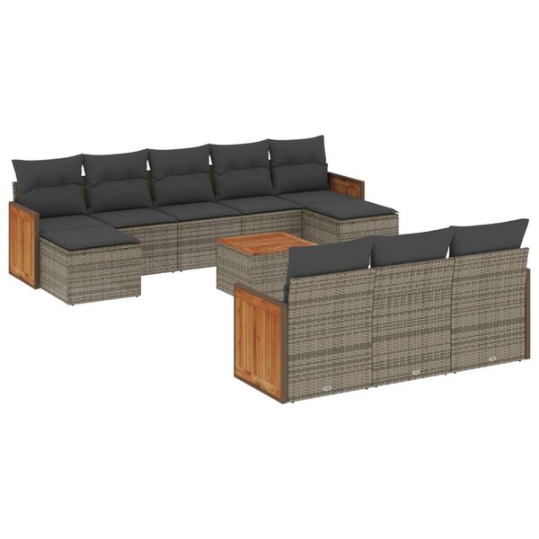 vidaXL Salon de jardin 11 pcs avec coussins gris r&eacute;sine tress&eacute;e