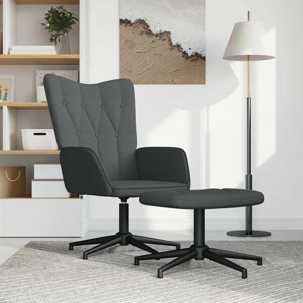 vidaXL Chaise de relaxation avec tabouret Gris fonc&eacute; Tissu