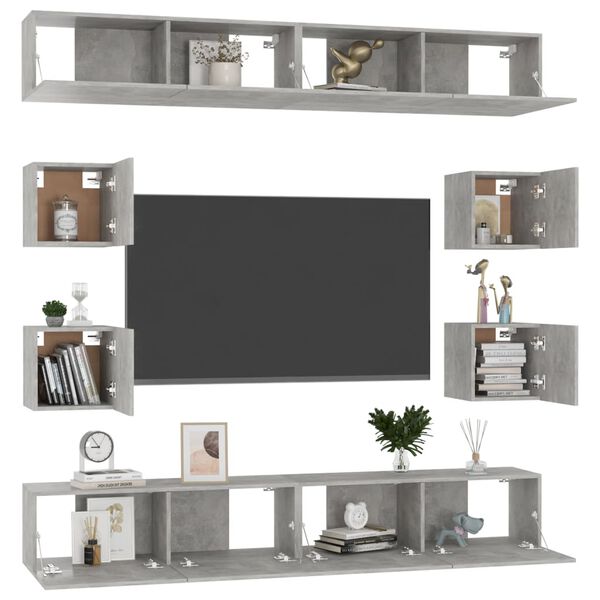 vidaXL Ensemble de meubles TV 8 pcs Gris béton Bois d'ingénierie