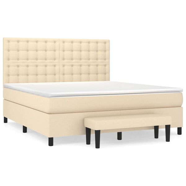 vidaXL Sommier &agrave; lattes de lit avec matelas Cr&egrave;me 180x200 cm Tissu