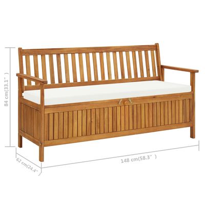 vidaXL Banc de rangement avec coussin 148 cm Bois d'acacia solide