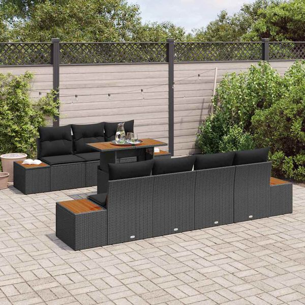 vidaXL Ensemble de canap&eacute; de jardin avec coussin 8 pcs Noir Poly rotin