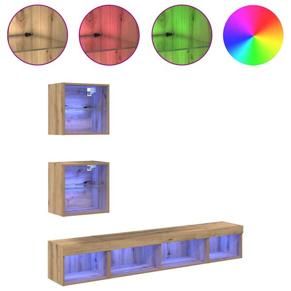 vidaXL Unit&eacute;s murales TV avec LED avec LED 5 pcs Ch&ecirc;ne artisanal