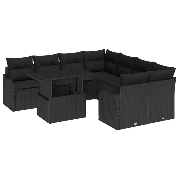 vidaXL Ensemble de canap&eacute; de jardin avec coussin 9 pcs Noir Polyrotin