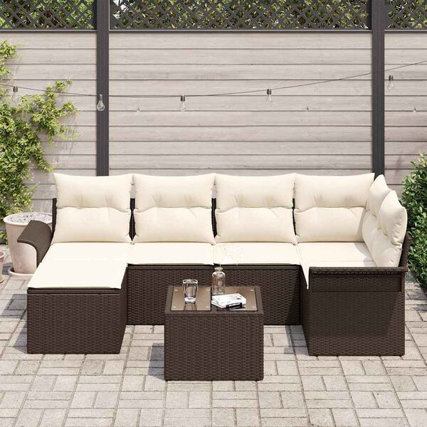 vidaXL Ensemble de canapé de jardin 7 pcs Marron Poly rotin
