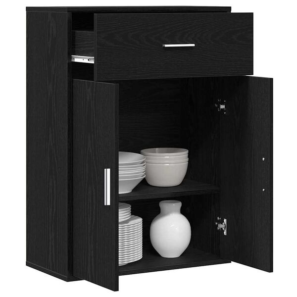 vidaXL Buffet avec tiroir Ch&ecirc;ne noir 60 x 30 x 84 cm Bois d'ing&eacute;nierie