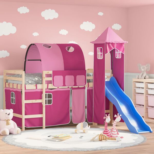 vidaXL Lit mezzanine enfants avec tour sans matelas rose 90x200 cm