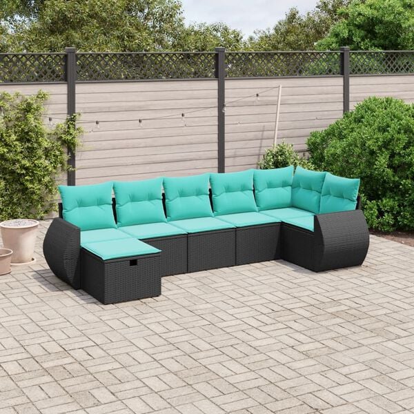 vidaXL Salon de jardin avec coussins 7 pcs marron r&eacute;sine tress&eacute;e