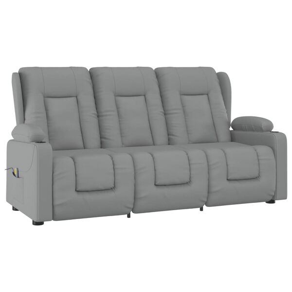 vidaXL Fauteuil inclinable et porte-gobelets 3 places gris similicuir
