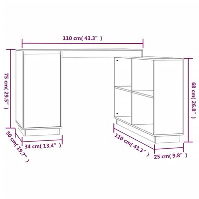 vidaXL Bureau 110x50x75 cm Bois massif de pin