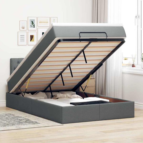 vidaXL Lit ottoman avec matelas et LED gris fonc&eacute; 120x200 cm tissu
