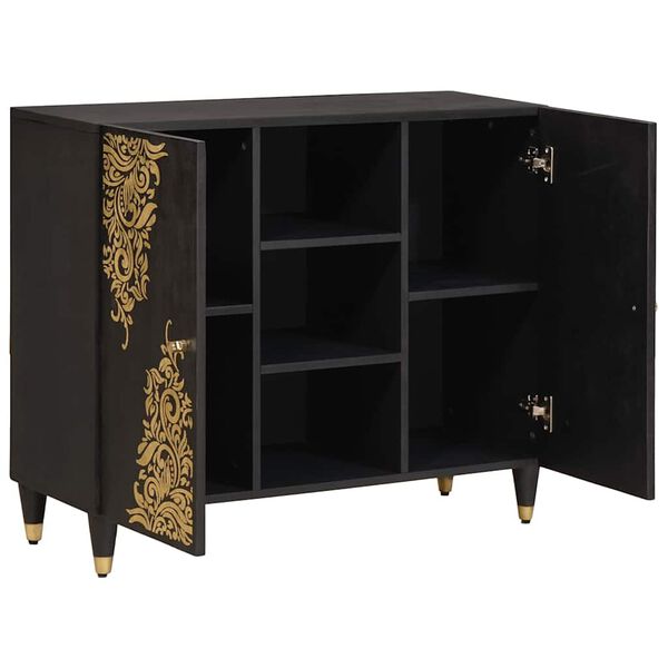 vidaXL Buffet avec &eacute;tag&egrave;re Noir 90 x 33 x 75 cm Bois de mangue massif