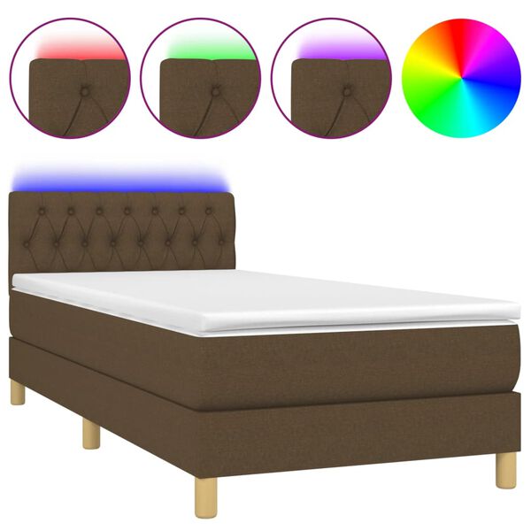 vidaXL Sommier &agrave; lattes de lit et matelas et LED Marron fonc&eacute; 90x190cm