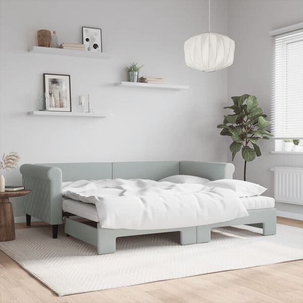 vidaXL Lit de jour avec gigogne et matelas gris clair 90x190cm velours