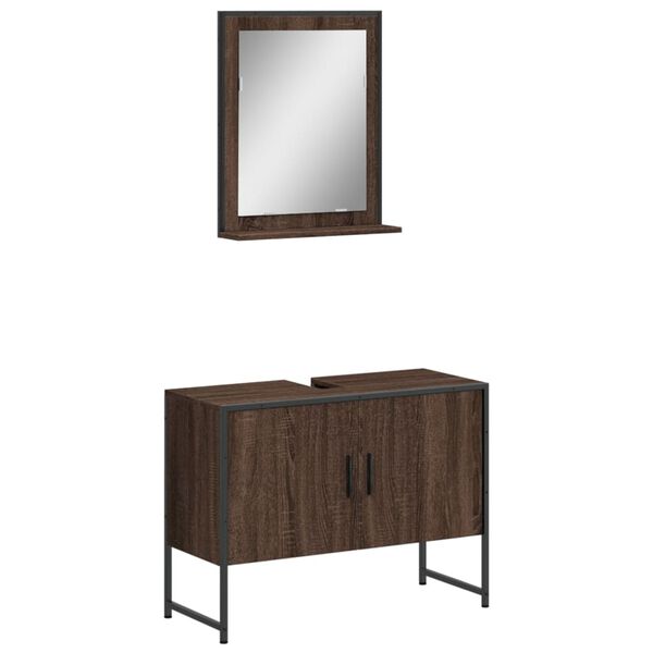 vidaXL Ensemble d'armoires de salle de bain 2 pcs ch&ecirc;ne marron