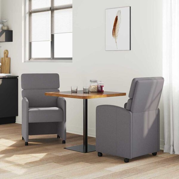 vidaXL Chaises de Salle &agrave; Manger avec Roues 2 pcs Gris 58 x 65 x 98 cm