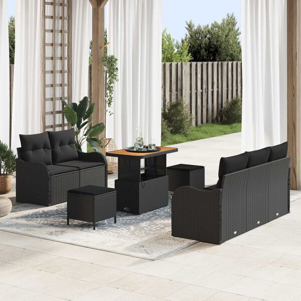 vidaXL Ensemble de canap&eacute; de jardin avec coussin 8 pcs Noir