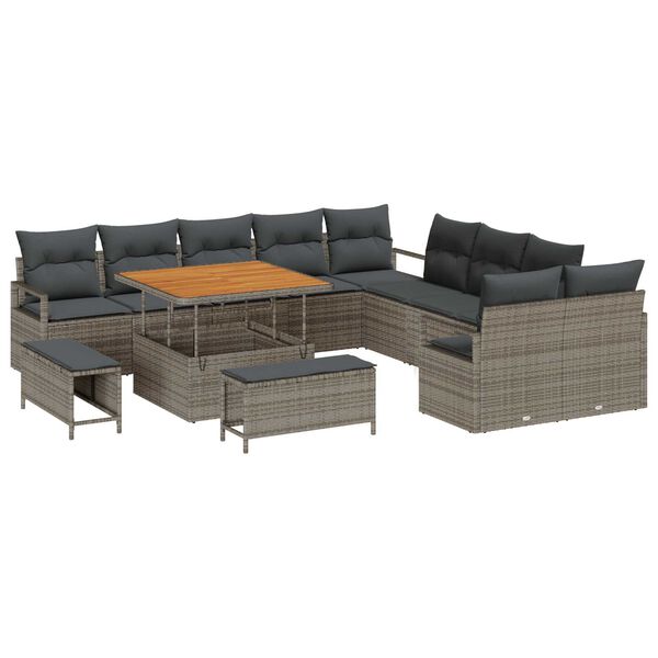 vidaXL Ensemble de canap&eacute; de jardin avec coussin 13 pcs Gris