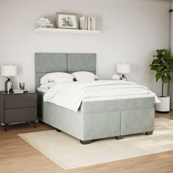 vidaXL Sommier &agrave; lattes de lit et matelas Gris clair 140x200cm Velours