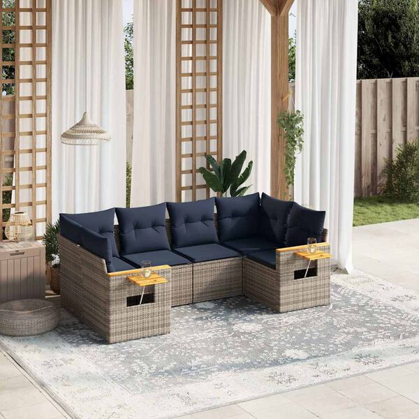 vidaXL Salon de jardin 6 pcs avec coussins gris r&eacute;sine tress&eacute;e