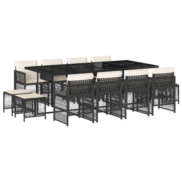 vidaXL Ensemble &agrave; manger de jardin 13 pcs coussins noir r&eacute;sine tress&eacute;e