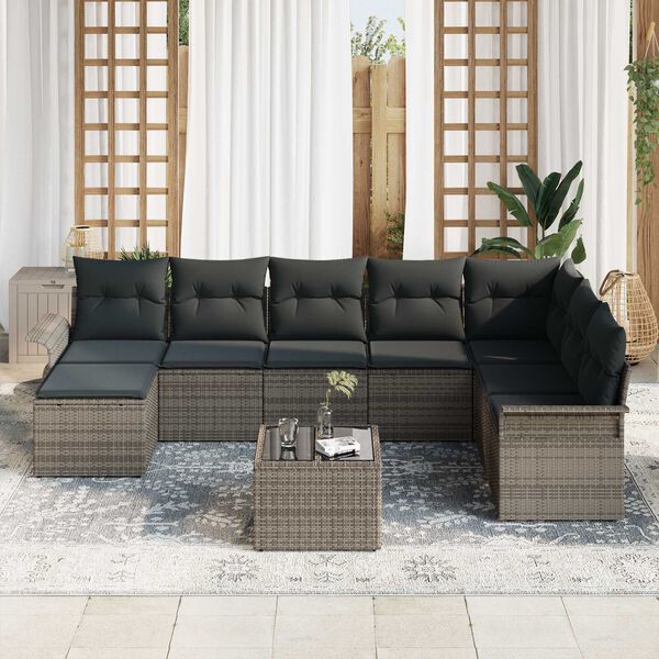 vidaXL Ensemble de canap&eacute; de jardin avec coussin 9 pcs Noir Poly rotin