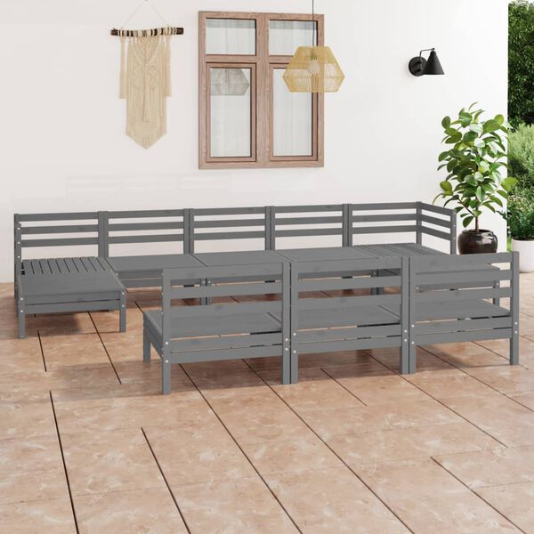 vidaXL Salon de jardin 10 pcs Gris Bois de pin massif