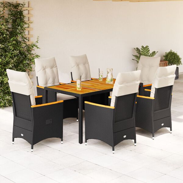 vidaXL Ensemble &agrave; manger de jardin coussins 7pcs Noir R&eacute;sine tress&eacute;e
