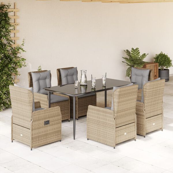 vidaXL Ensemble &agrave; manger de jardin et coussins 7 pcs beige poly rotin