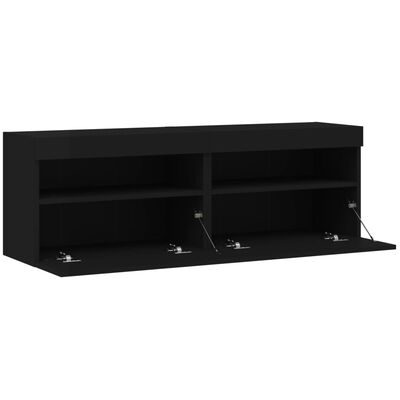 vidaXL Meubles TV muraux avec lumières LED 2 pcs noir 60x30x40 cm