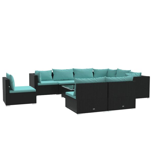 vidaXL Salon de jardin 10 pcs avec coussins R&eacute;sine tress&eacute;e Noir