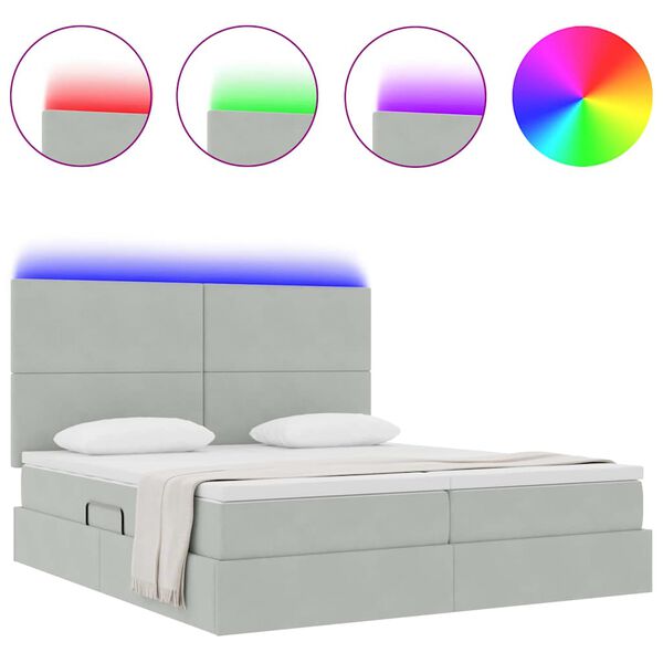 vidaXL Lit avec des lumi&egrave;res &agrave; LED Gris clair 200 x 200 cm Velours