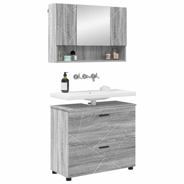 vidaXL Ensemble de mobilier de salle de bain 2 pcs Gris Sonoma