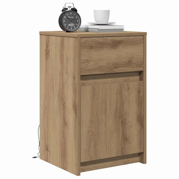 vidaXL Armoire de chevet LED ch&ecirc;ne artisanal 38 x 34 x 61 cm