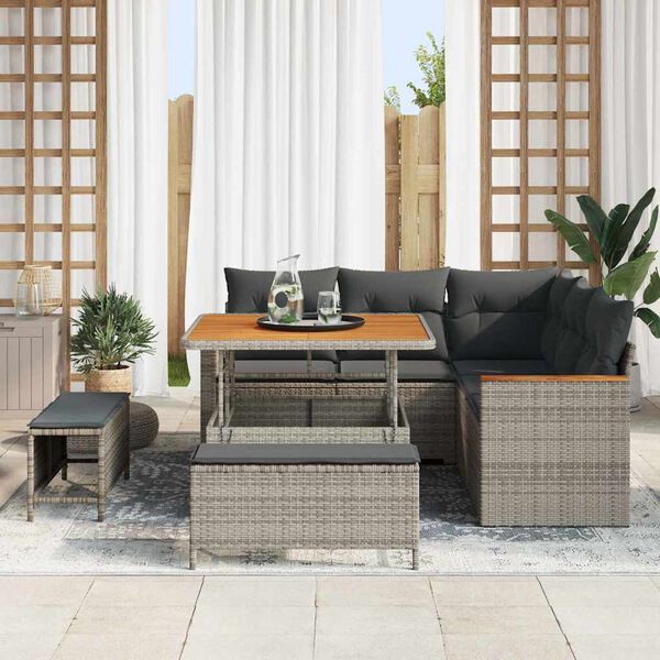 vidaXL Ensemble de canap&eacute; de jardin 8 pcs Gris polyrotin
