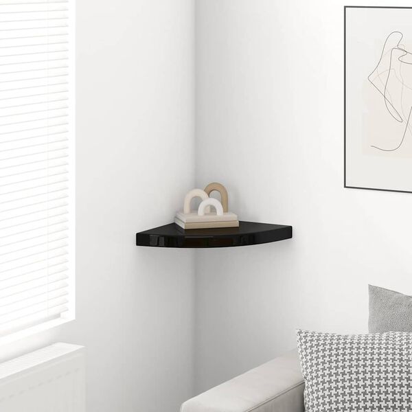 vidaXL &Eacute;tag&egrave;re d'angle flottante noir brillant 35x35x3,8 cm MDF
