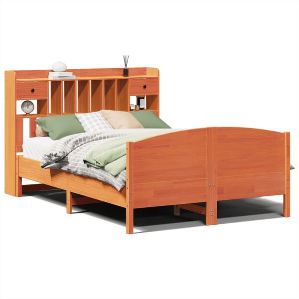 vidaXL Lit biblioth&egrave;que sans matelas cire marron 140x200 cm pin massif