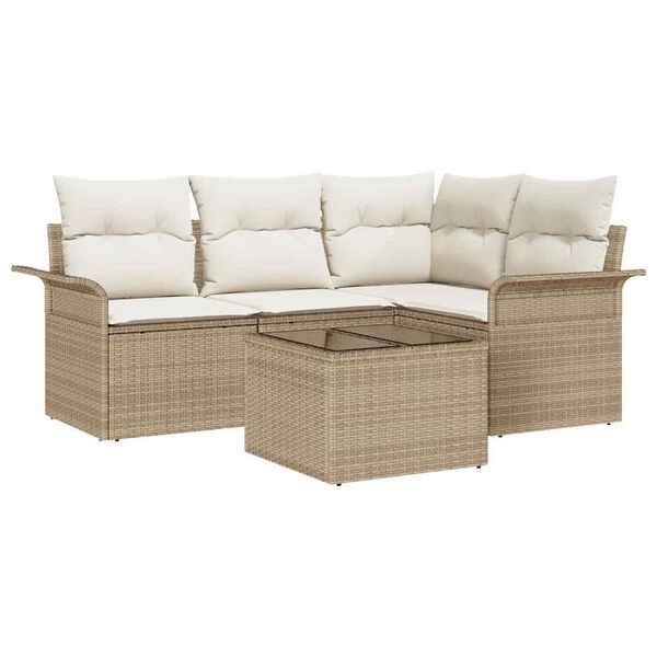 vidaXL Ensemble de canap&eacute; de jardin avec coussin 5 pcs Beige polyrotin