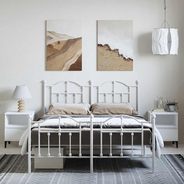 vidaXL Cadre de lit m&eacute;tal sans matelas et pied de lit blanc 150x200 cm