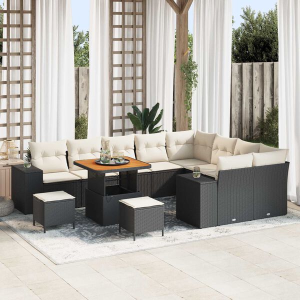 vidaXL Ensemble de canap&eacute; de jardin avec coussin 12 pcs Noir polyrotin