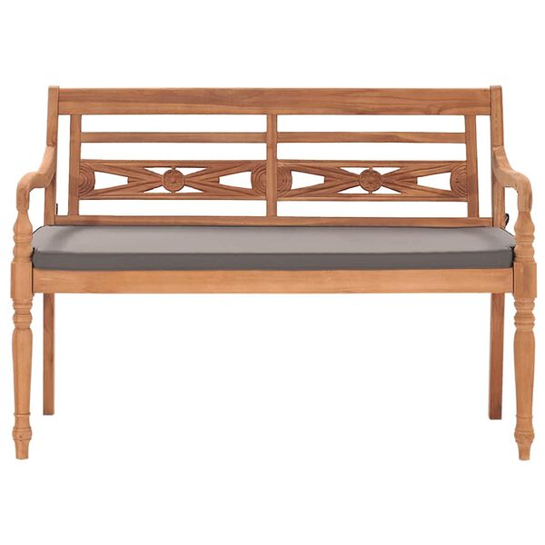 vidaXL Banc Batavia avec coussin gris fonc&eacute; 120 cm Bois de teck massif