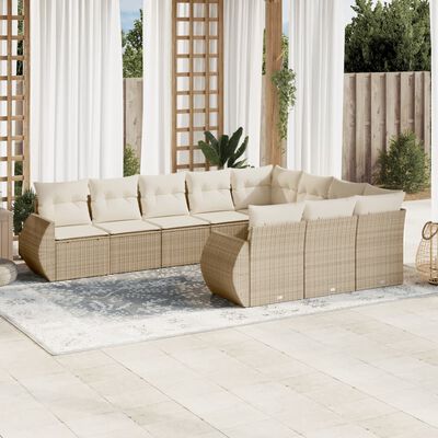 vidaXL Salon de jardin avec coussins 10 pcs beige résine tressée