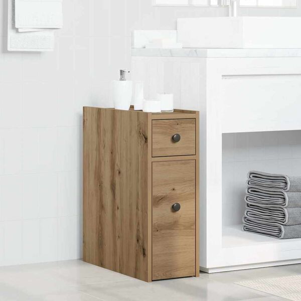 vidaXL Armoire de salle de bain &eacute;troite avec roulettes ch&ecirc;ne artisanal