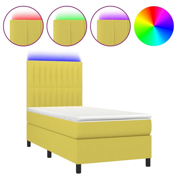 vidaXL Sommier &agrave; lattes de lit et matelas et LED Vert 100x200 cm Tissu